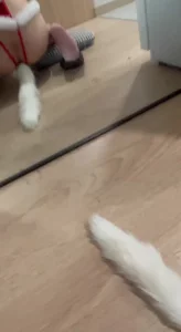 圣诞套装母狗，跪在镜子面前给我口交